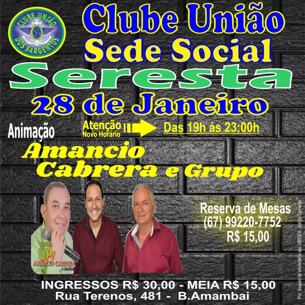 Seresta na Sede Social dia 28/01/2026